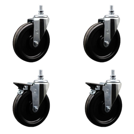 Service Caster 6 Inch Phenolic 12 Inch Threaded Stem Caster Set 2 Brakes SCC SCC-TS20S615-PHR-121315-2-PLB-2